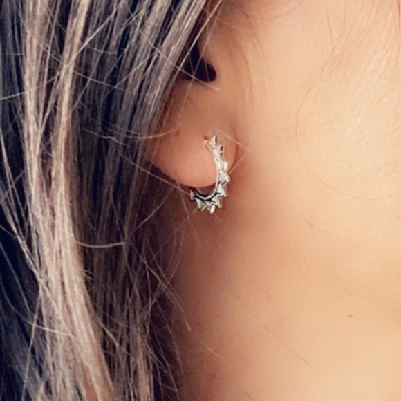 Sterling Silver Open Hoop Spike Earrings - Picture 9 of 9